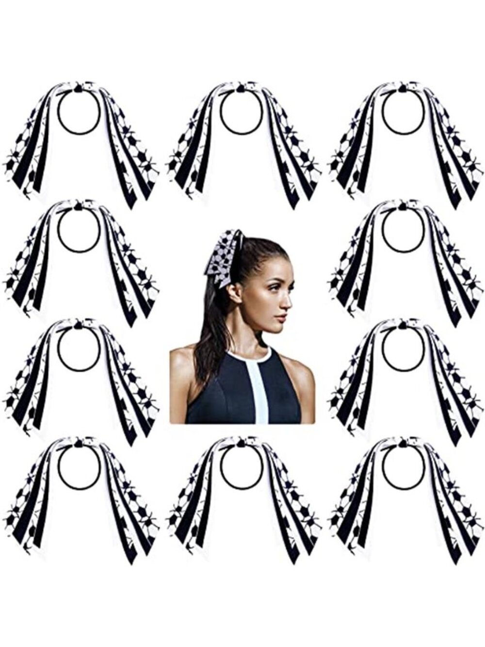 MTLEE 10 Pcs Soccer Bow Hair Tie Elastic Soccer Ribbon Scrunchies for Girls